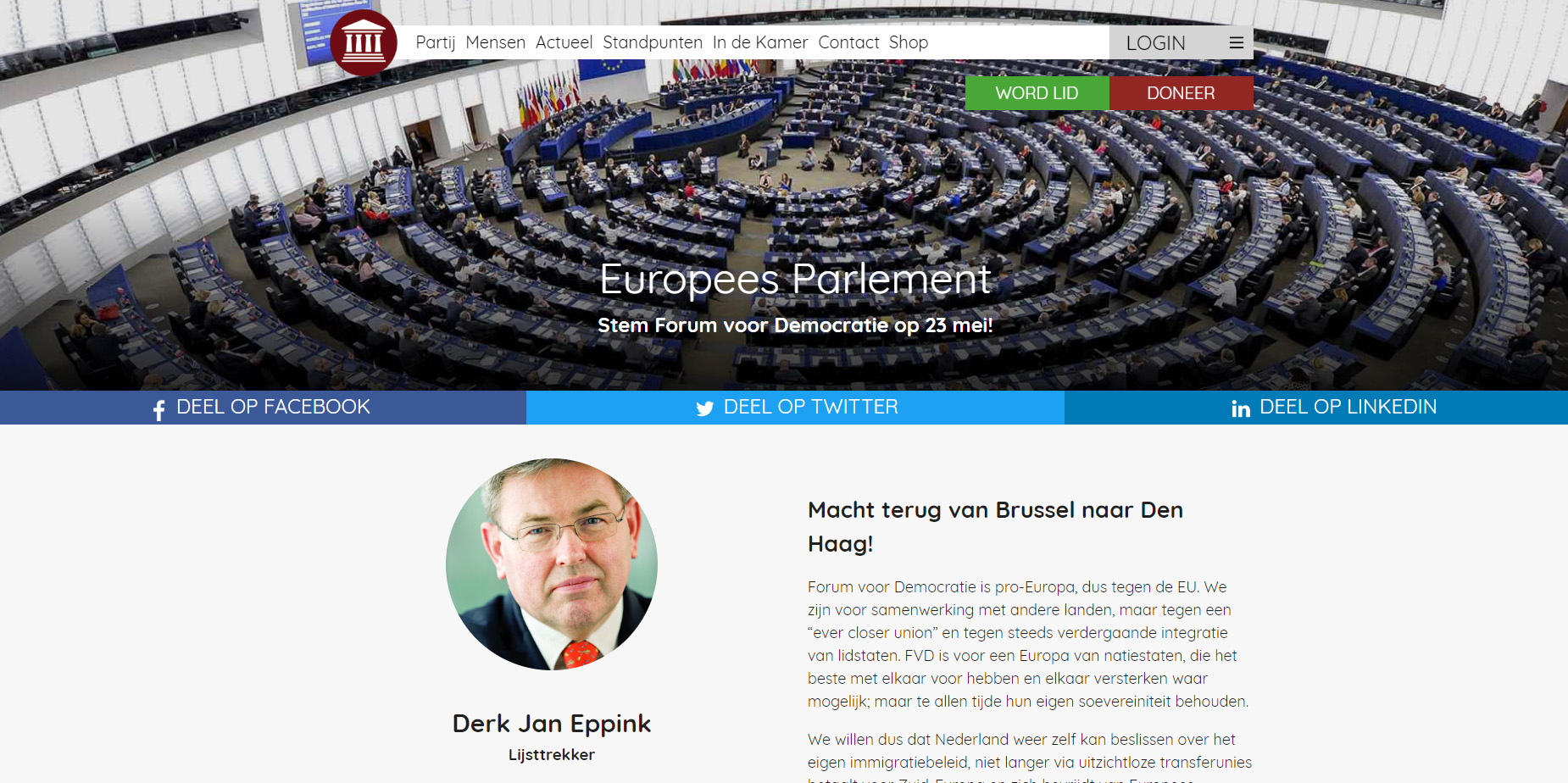 FvD wil macht van Brussel naar Den Haag en geen transferunie #EP2019