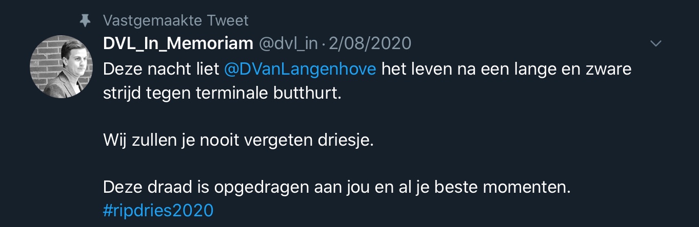 Twitter-account dat Dries Van Langenhove dood wenst nog steeds actief, Schild & Vrienden-account wél verwijderd
